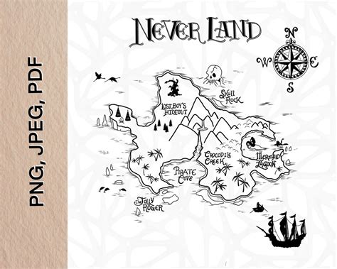 Neverland Map peter Pan PNG, Jpeg, PDF Digital Files - Etsy