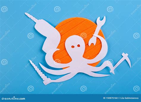 Set Of Various Tools On Blue Background Stock Photo Image Of