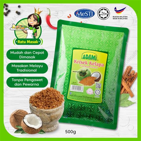 Halal ADAMI Kerisek Kelapa Fried Ground Coconut 500g Kerisik