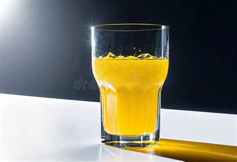 Refreshing Yellow Carbonated Drink In A Tall Glass Cold Glass Drops Of Condensation Orange