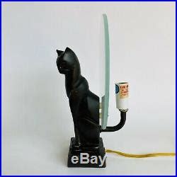 Vintage Art Deco Cast Metal Cat Figure Figural Table Lamp Light