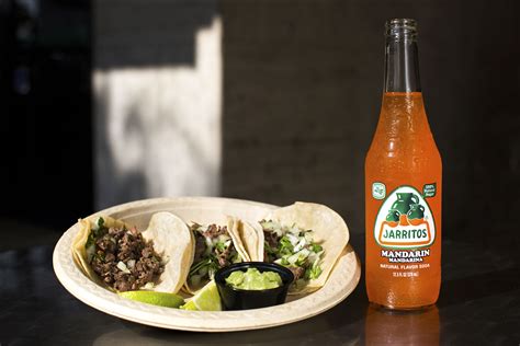 Jarritos Mandarin With Tacos Tacos Meat Bbq Carne Aside Mexican