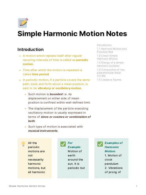 Simple Harmonic Motion Notes Pdf Oscillation Physical Phenomena