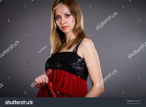 Sexy Blonde Red Dress Posing Studio Stock Photo Shutterstock