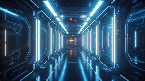 Futuristic Spaceship Corridor With Lights Background 3d Illustration