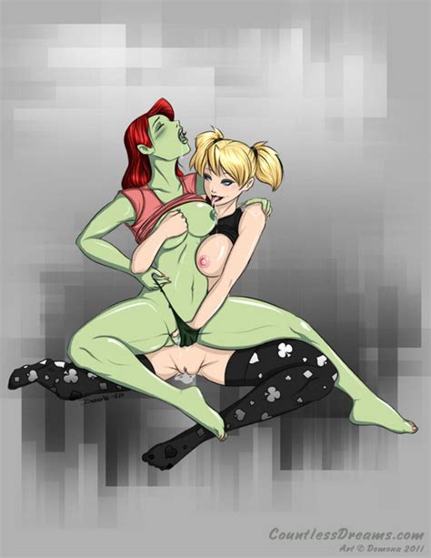 Poison Ivy And Harley Quinn Erect Nipples Yuri Female Only Blonde