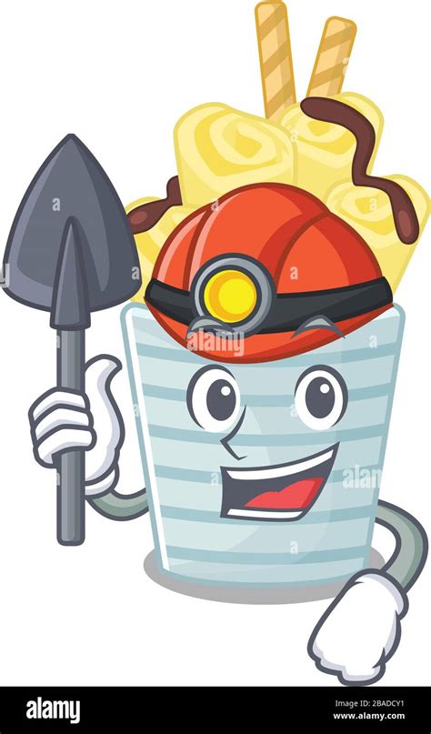 Cool Miner Worker Of Ice Cream Banana Rolls Cartoon Character Design