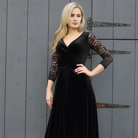 Black Velvet Lace Dress Full Length For Winter Wedding Empire Etsy