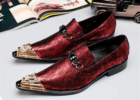 Red Men Dress Shoes Fashion Style Man Genuine Leather 2018 Spring