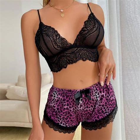 Ensemble De Lingerie Sexy Dames Mode Gilet En Dentelle Maille Creuse Fronc E Lingerie Sexy S