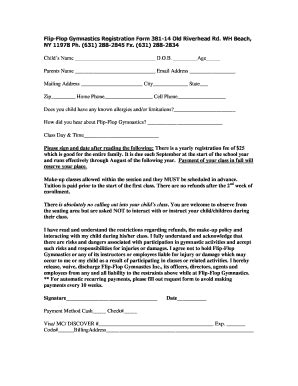 Fillable Online Flip Flop Gymnastics Registration Form Fax Email Print