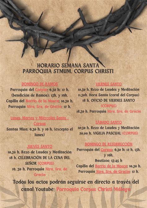 Horarios De Semana Santa Parroquia Del Corpus Christi M Laga