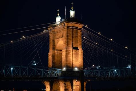 Premium Photo | Roebling bridge at night