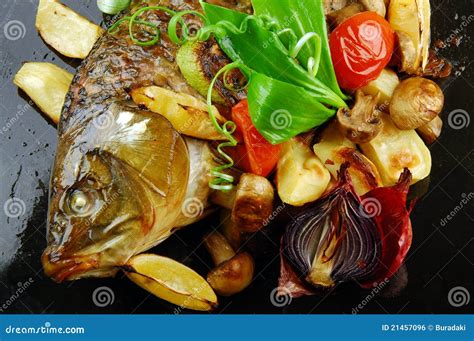 Baked Fish With Vegetables Stock Photo Image Of Citrus 21457096