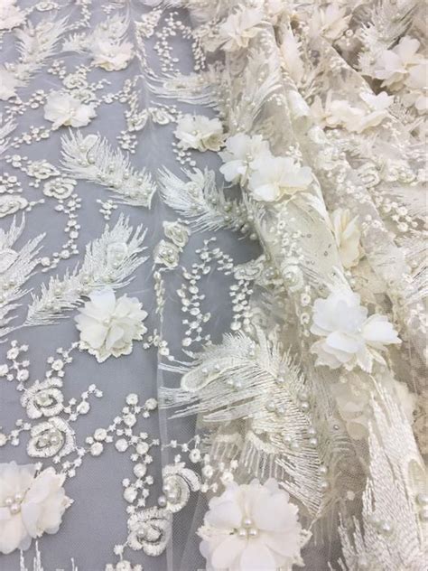 Tissu 3D De Dentelle De Fleur Avec La Perle Tissu En Dentelle Fait