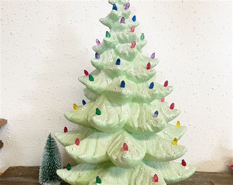 Vintage Large 23 Ceramic Christmas Tree Multicolored Lights Green With Branches Circa 1980s Etsy