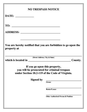 Trespass Notice Fill And Sign Printable Template Online