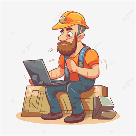 Clipart Assidu Dessin Anim Personnage Construction Homme Assis Sur Un