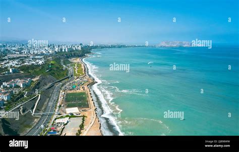 Aerial View Of The Great Bay Of Lima Cliff And The Costa Verde High