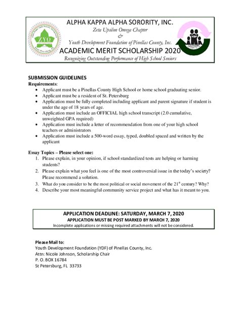 Fillable Online Merit Scholarship Application Form Fax Email Print