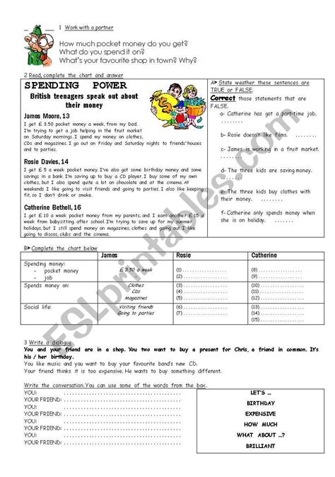 Pocket Money Esl Worksheet By Maria Laura