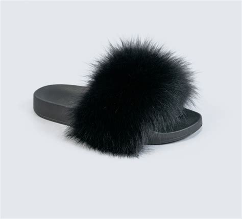 Black Fur Slides - Made of 100% Real Fur - All Sizes Available.