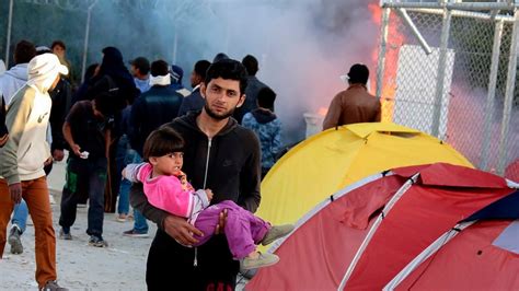 Migrant Crisis Lesbos Camp Clashes As Greek Minister Visits Bbc News