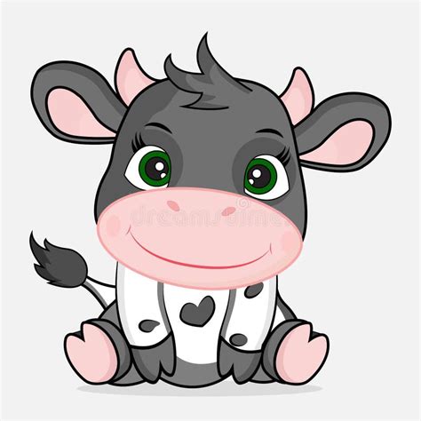 Cute Baby Cow Happy Cow Cartoon Character Stock Vector Illustration