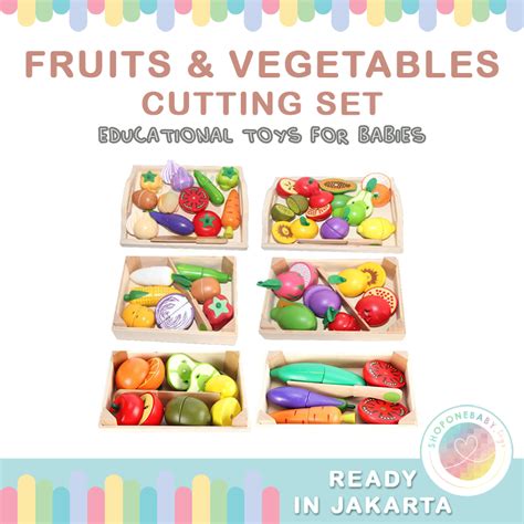 Jual Fruit Vegetables Cutting Set Wooden Toys Magnetic Mainan Kayu