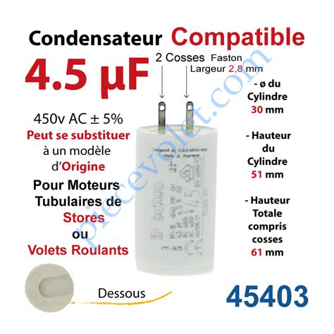 Condensateur Compatible Pour Moteur Tubulaire De Store Ou Volet Roulant