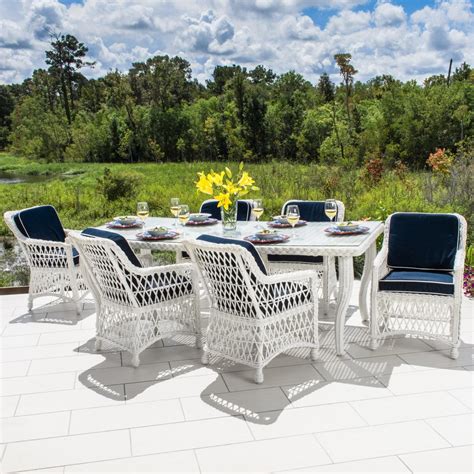 Everglades 7 Piece White Resin Wicker Patio Dining Set By Lakeview