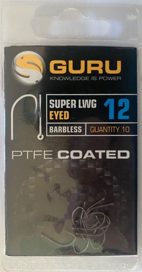 GURU SUPER LWG EYED BARBLESS COARSE HOOKS PTFE COATED IN SIZES 12 20