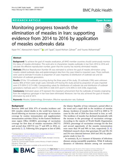 PDF Monitoring Progress Towards The Elimination Of Measles In Iran