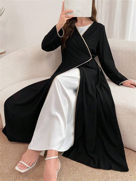 Shein Najma Abaya Casual Rabe De Manga Larga Con Cintur N Y Borde De