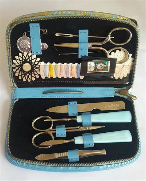 German Manicure Sewing Travel Set Turquoise Gold Clothes Encounters