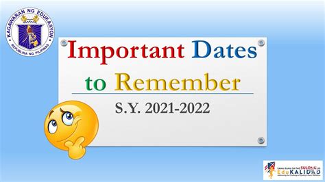 Important Dates To Remember SY 2021 2022 I DepEd Calendar Of Activities