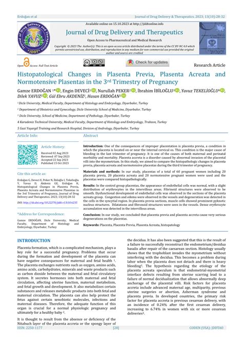 Pdf Histopatological Changes In Plasenta Previa Plasenta Acreata And