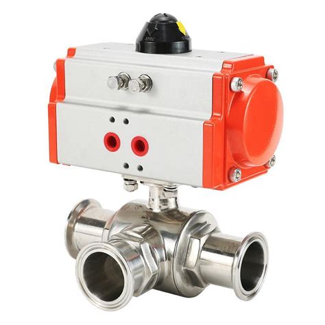 SS304 CF8m 3 Way Sanitary Welded Clamped Ball Valve With Pneumatic