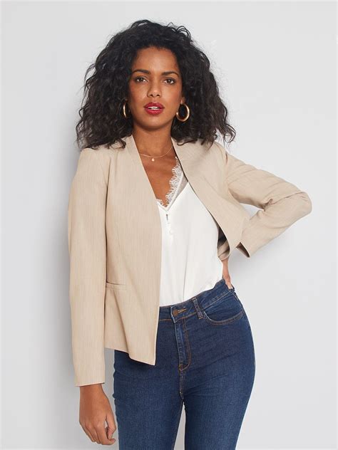 Veste courte de tailleur beige chiné Kiabi 25 00