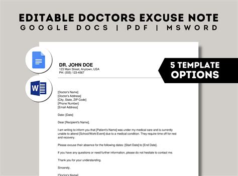 Editable Doctors Excuse Note Template Printable Doctor S Etsy Hong Kong