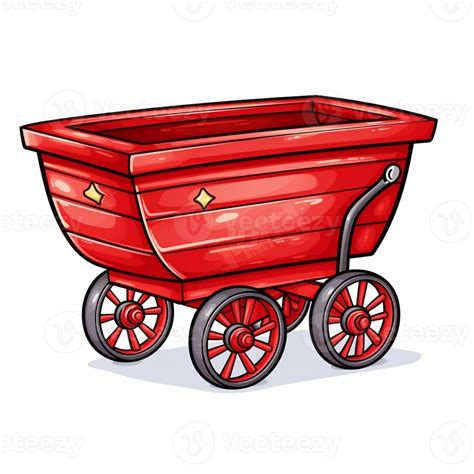 cartoon red wagon  wheels   handlebar generative ai