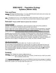 Population Ecology Eeb H S Syllabus Lectures Labs And Course Hero