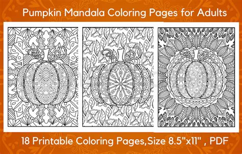 Set of 18 Printable Pumpkin Mandala Coloring Pages for Adults | Etsy