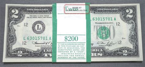 Uncirculated Two Dollar Bills Sequential Banded San