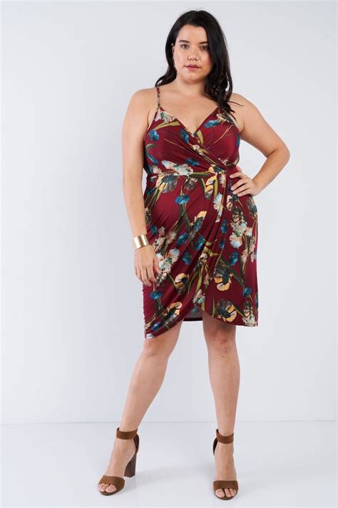 Plus Size Floral Surplice Tulip Mini Dressspring Outfits Summer Outfits