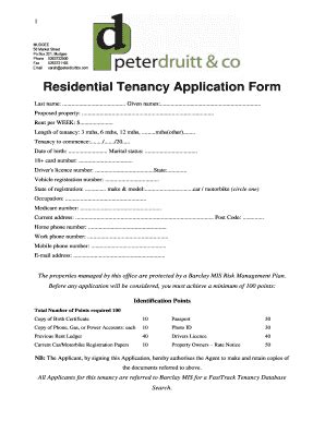 Fillable Online Residential Tenancy Application Form Peter Druitt