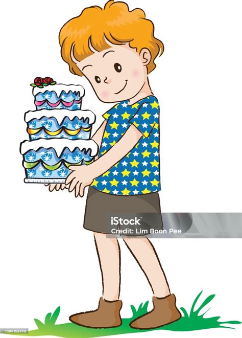 vektor kartun selamat ulang  kartu anak memegang kue ulang