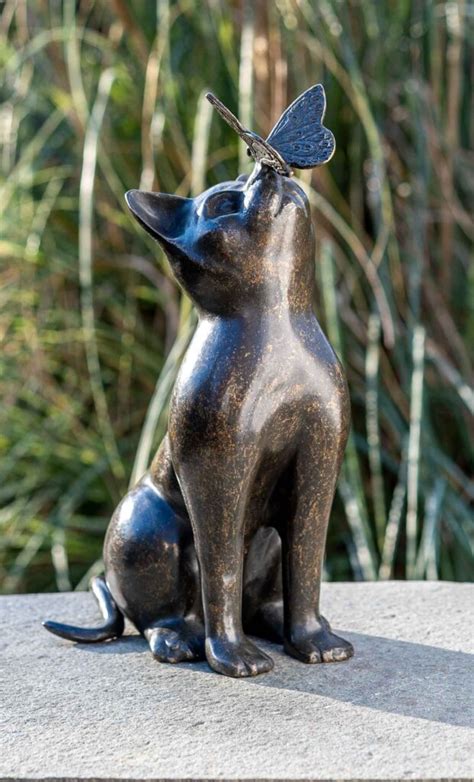 Bronze Skulptur Katze Mit Schmetterling IDYL