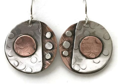 Mixed Metal Earrings Etsy Australia Metal Art Jewelry Rustic Copper Earrings Silver