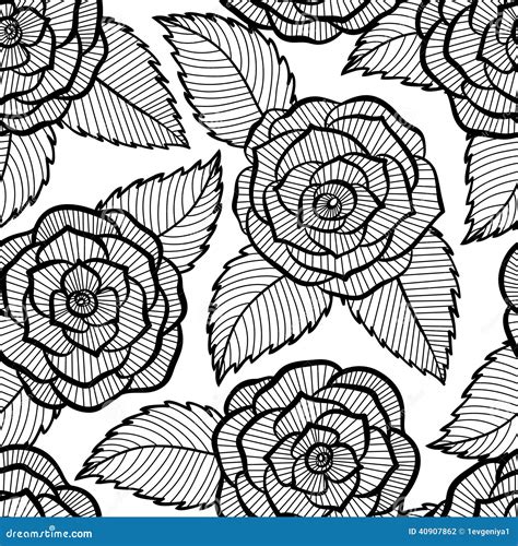 Seamless Black And White Pattern In Roses And Leaves Lace Stock